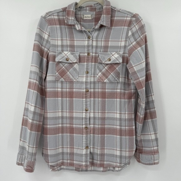 Altar'd State Tops - Womens Soft Plaid Flannel Shirt Size‎ L Dusty Mauve Neutral Granola Girl Hiking
